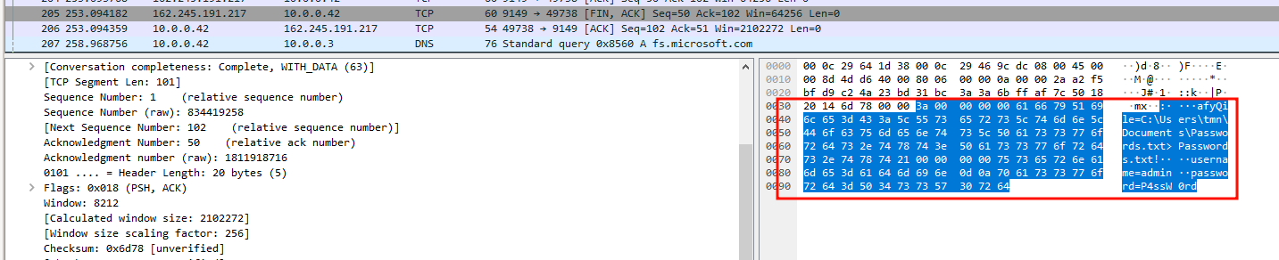 Data sent through Wireshark alt text