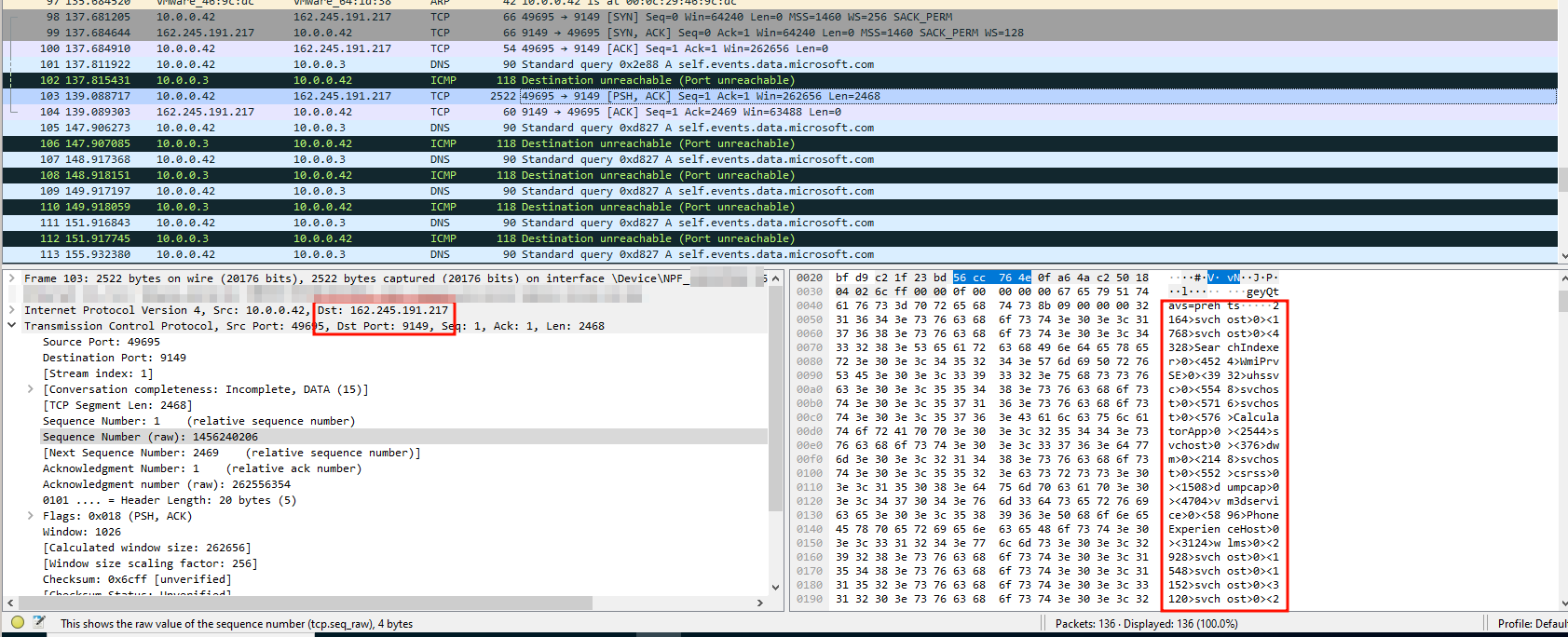 Wireshark view of parsing processess alt text