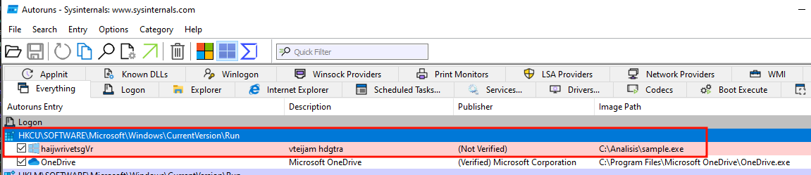 Persistence through Registry key alt text